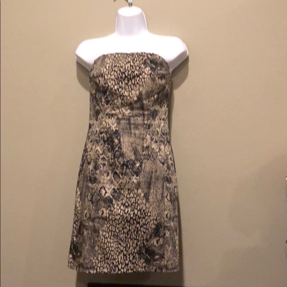 Strapless Animal Print Satin Dress - The Limited